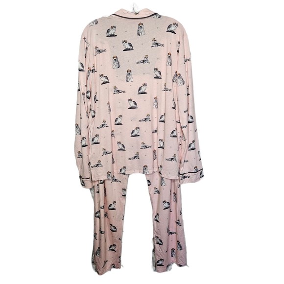 PJ SALVAGE Pajama Set Cats with Crowns Pink Women's XL Cotton Rayon Comfy NEW - Picture 6 of 7